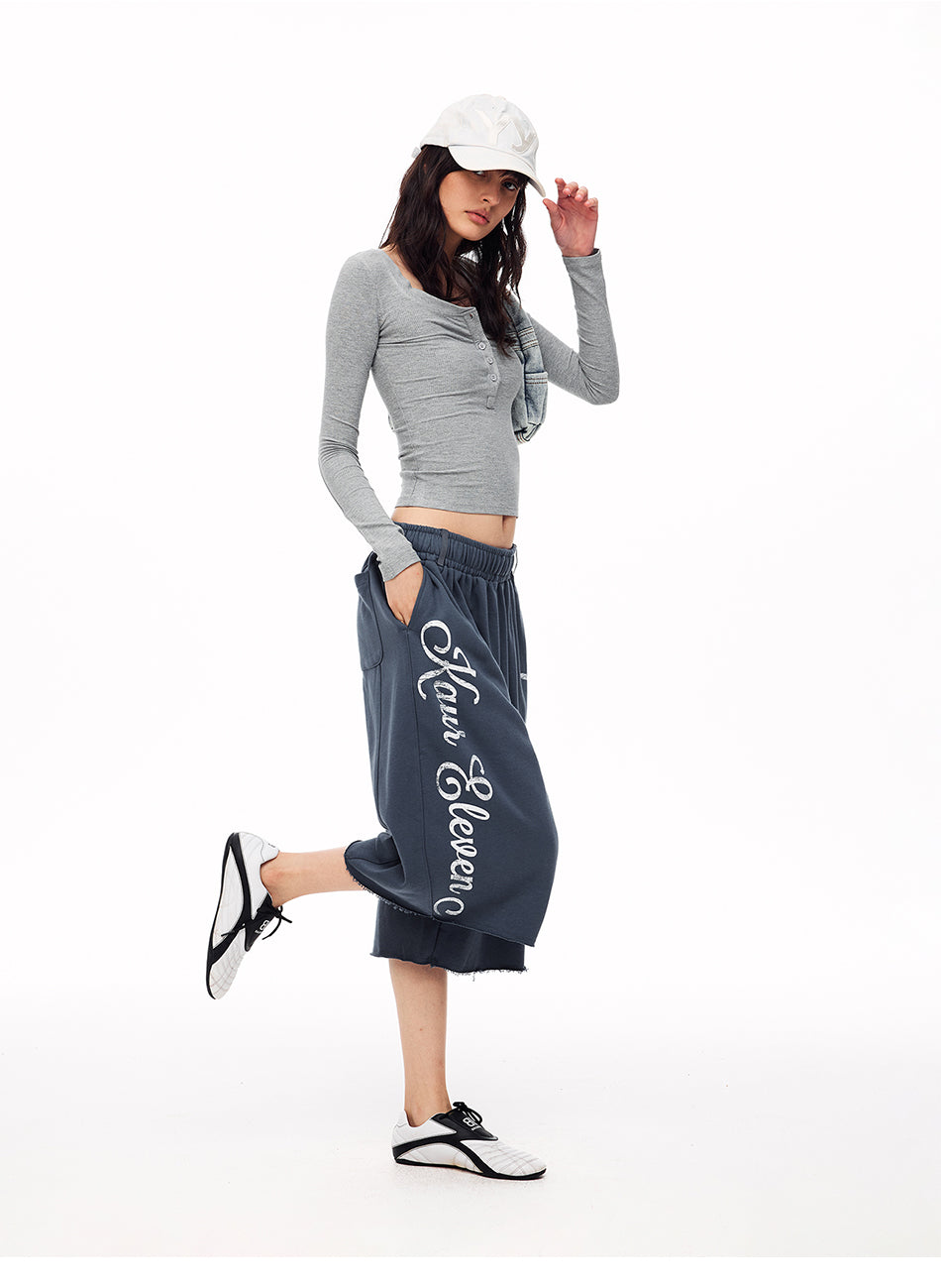 MADWITCH RIBBED U NECK HENLEY LONG SLEEVE TEE #G2079