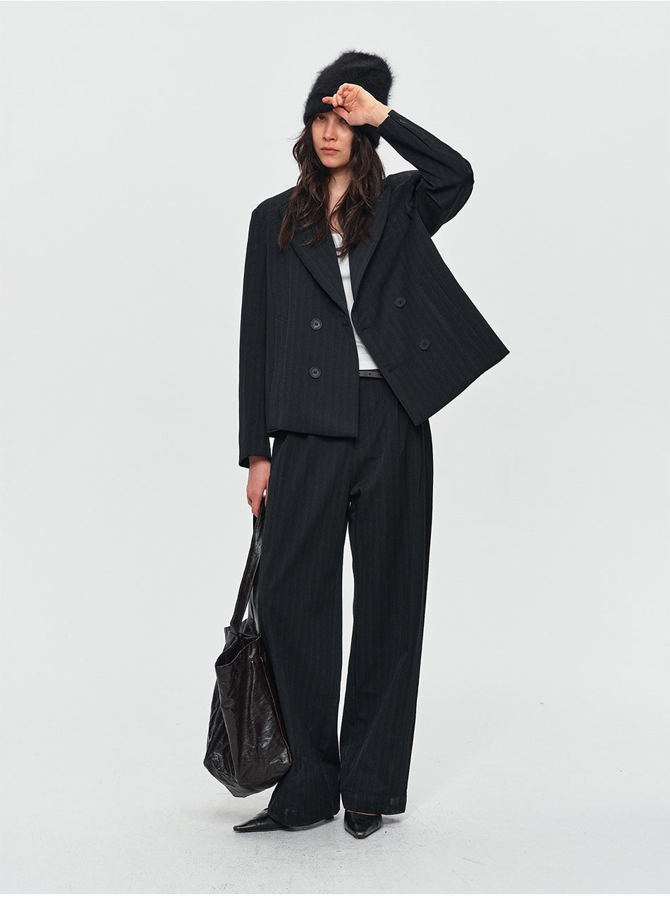 MADWITCH SHADOW-PINSTRIPE DOUBLE-BREASTED BLAZER #AW26122