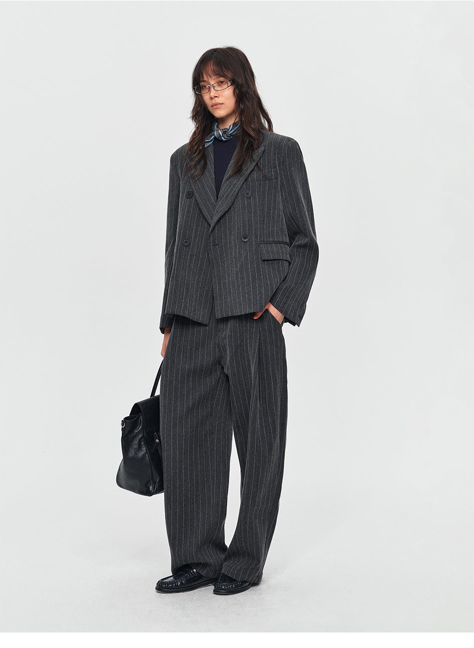 MADWITCH STRIPED DOUBLE-BREASTED OVERSIZED BLAZER #AW26123