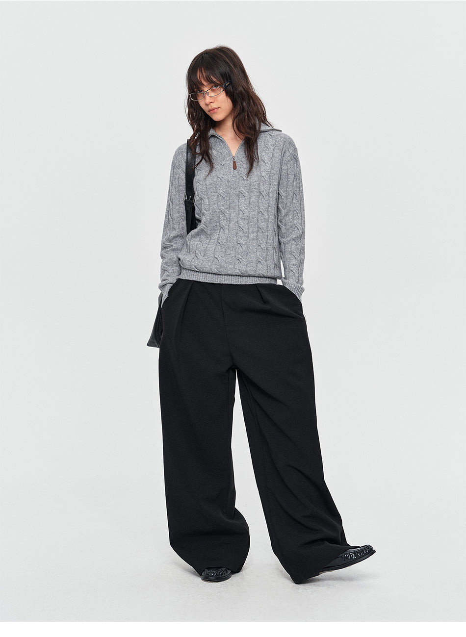 MADWITCH HALF-ZIP CABLE-KNIT WOOL-BLEND SWEATER #11809