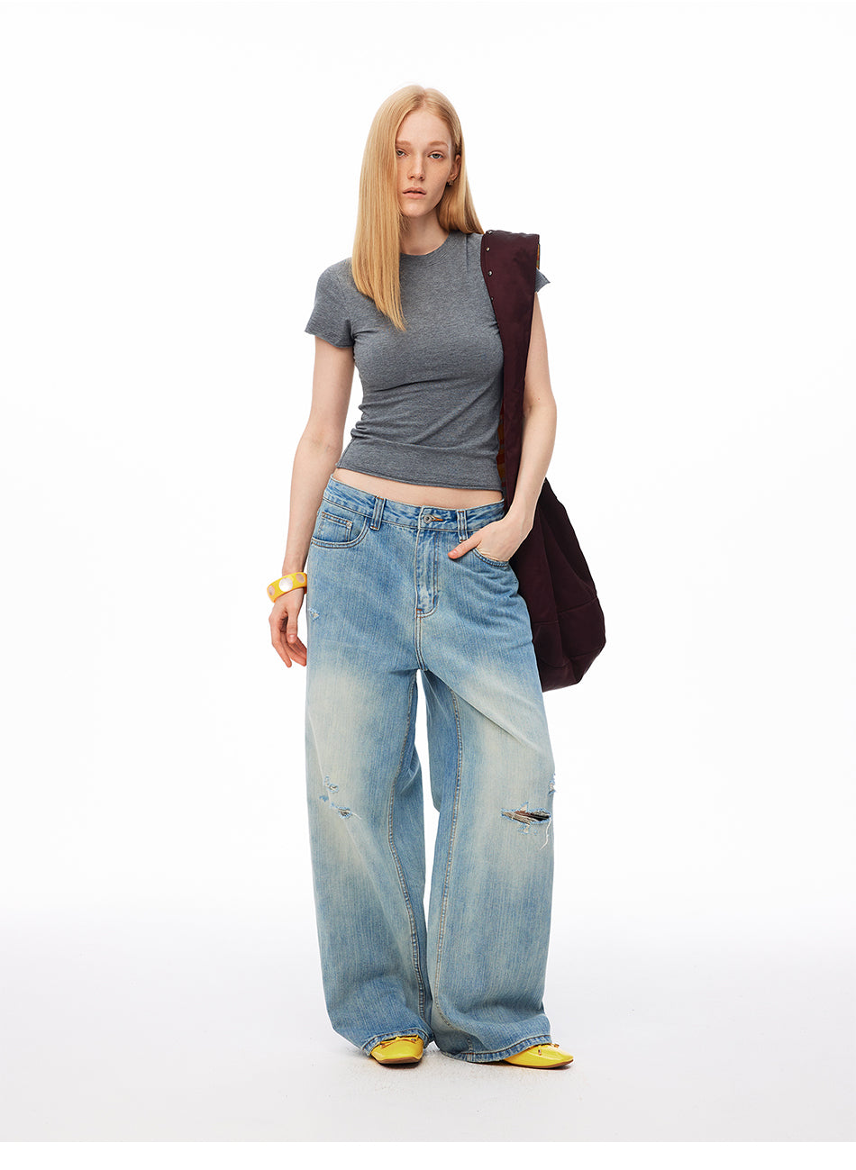 MADWITCH DISTRESSED TEXTURED WIDE-LEG JEANS #GPC5616