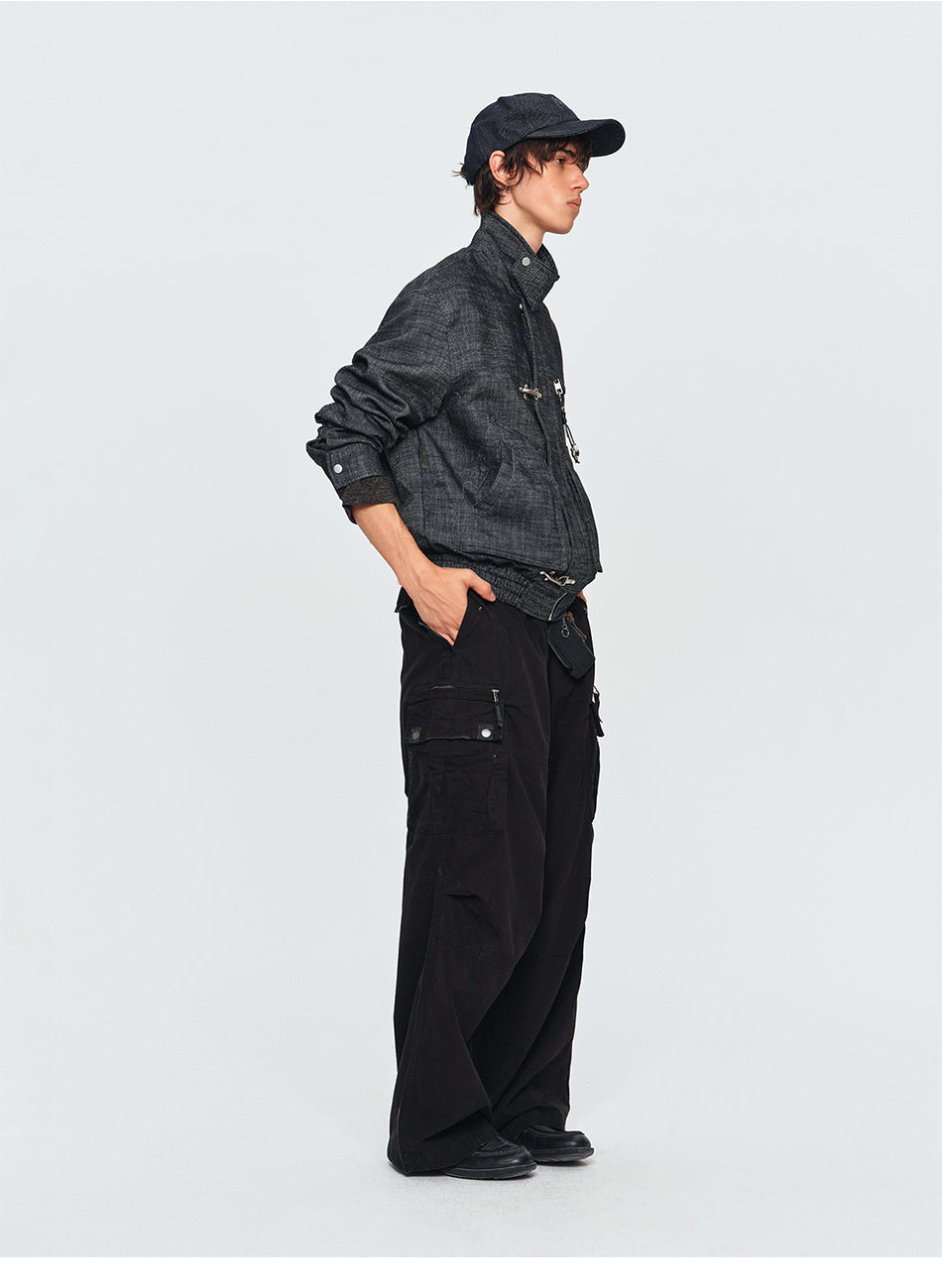 MADWITCH FLIGHT-BUCKLE LINEN-BLEND TEXTURED CROPPED JACKET #880930