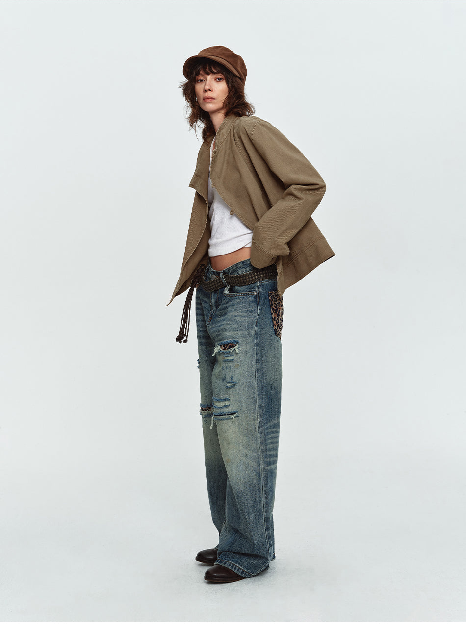 MADWITCH ASYMMETRIC WASHED STAND-COLLAR JACKET #N610