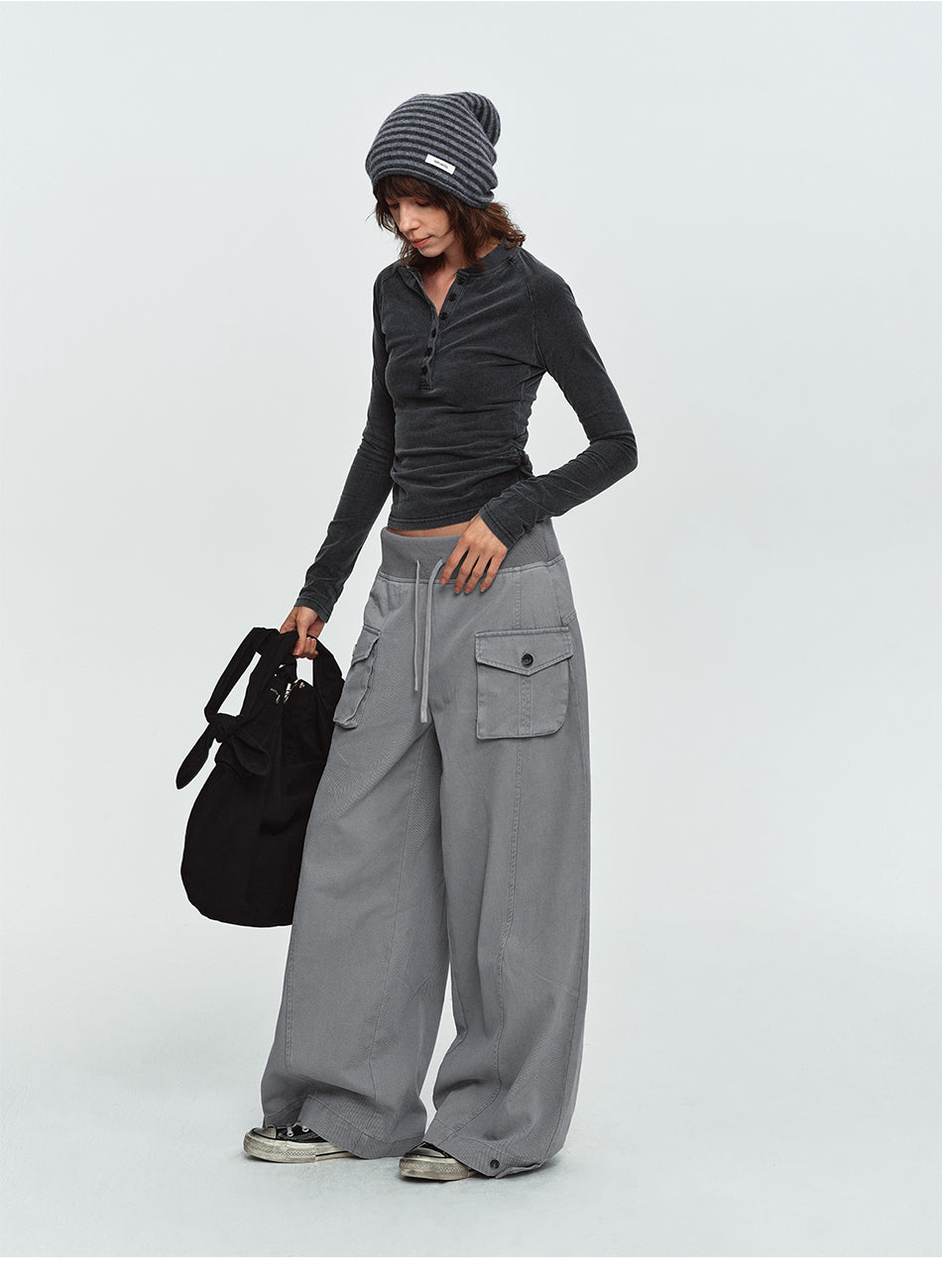 MADWITCH OVERSIZED-POCKET DRAWSTRING WIDE-LEG CARGO PANTS #DR6316