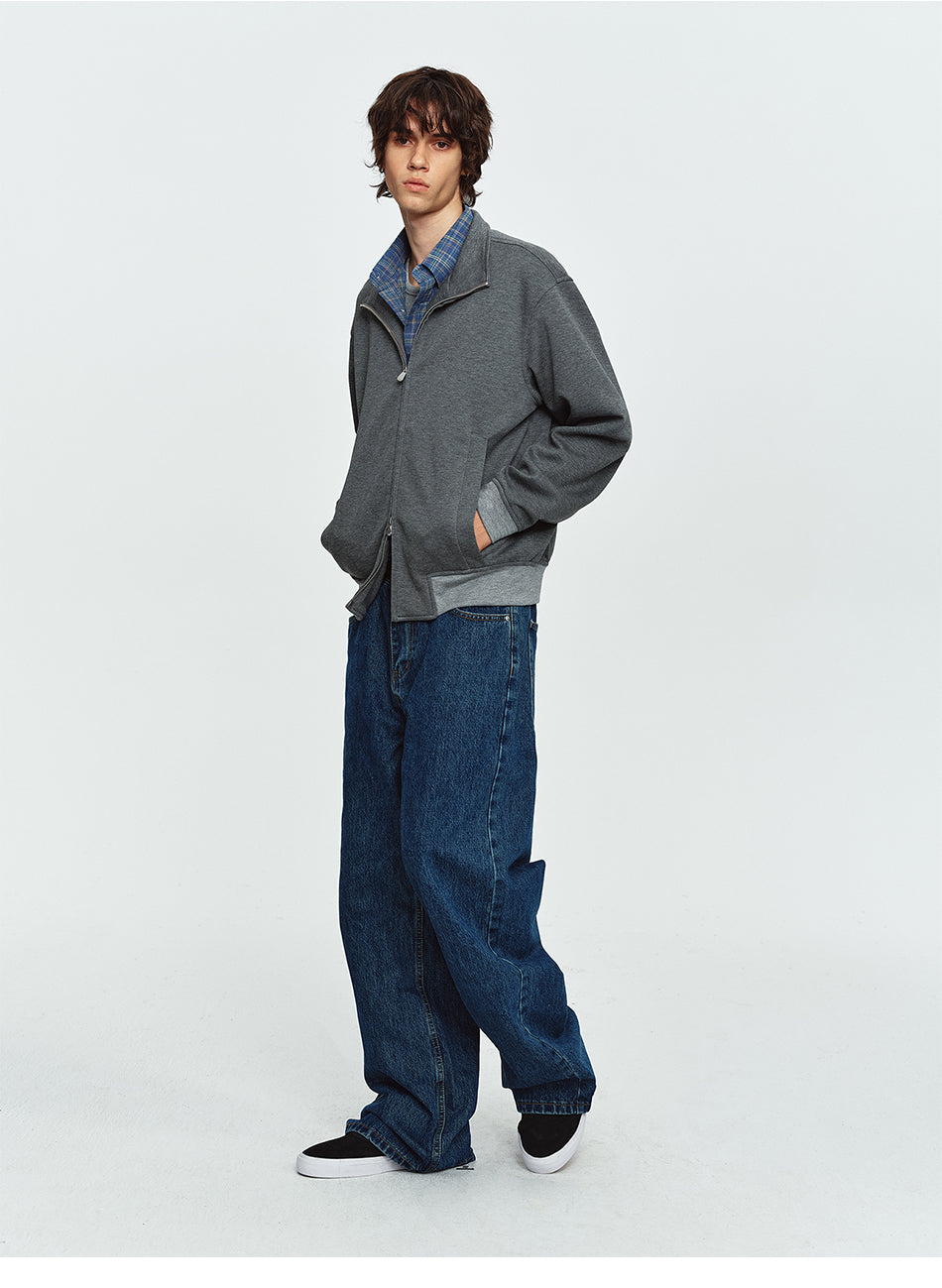MADWITCH COLOR-BLOCK STAND-COLLAR RELAXED ZIP JACKET #AT605