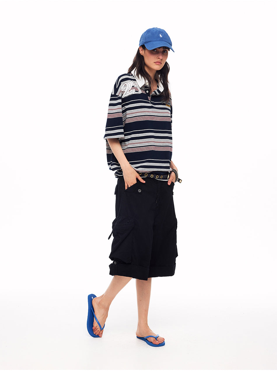 MADWITCH VINTAGE EMBROIDERED STRIPED POLO #TC121