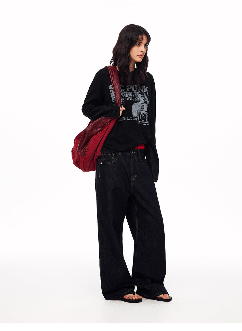MADWITCH PUNK DISTRESSED WAFFLE-KNIT GRAPHIC T-SHIRT #N2195