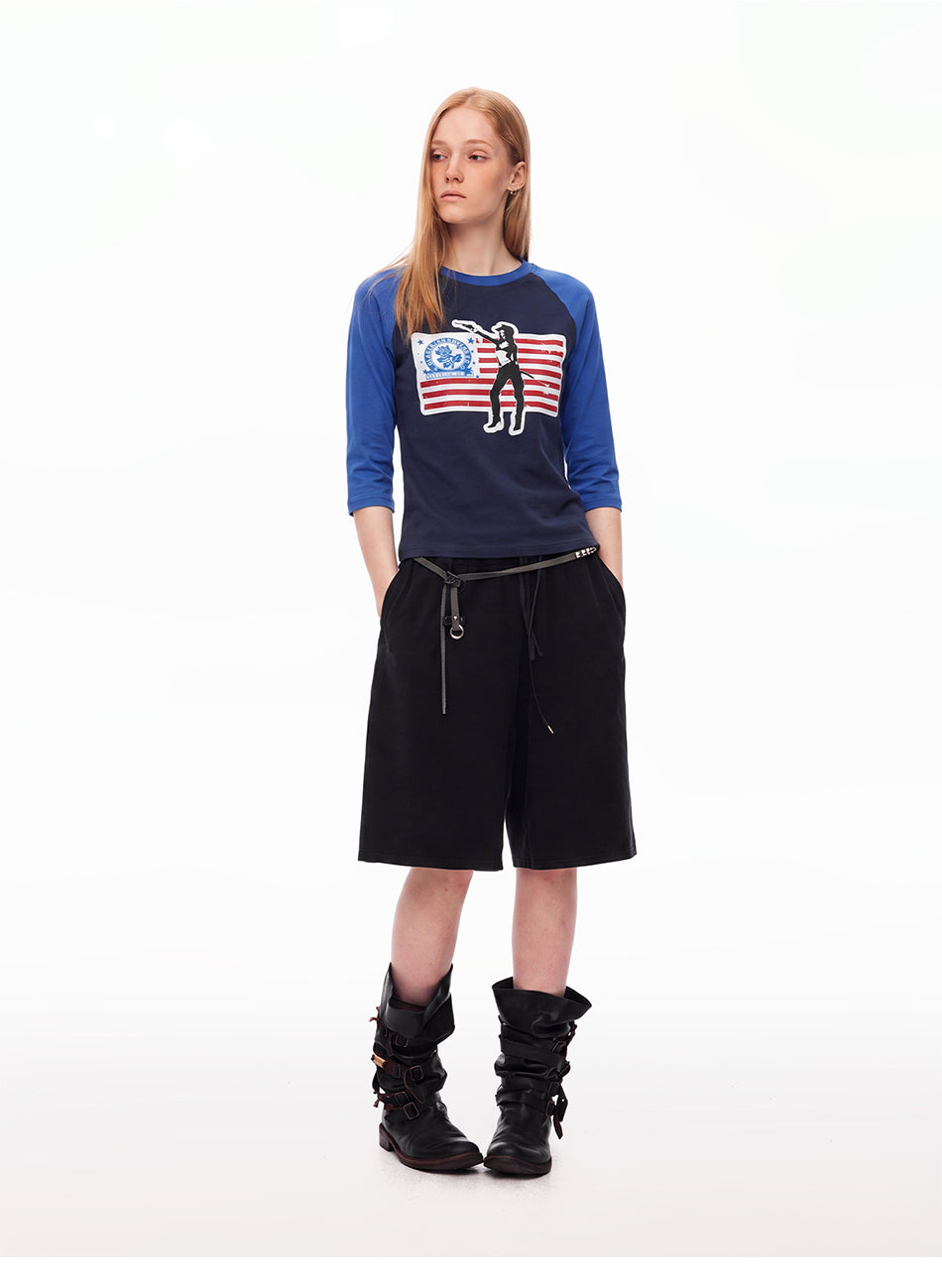 MADWITCH VINTAGE GRAPHIC RAGLAN 3/4-SLEEVE CROPPED T-SHIRT #MS8958
