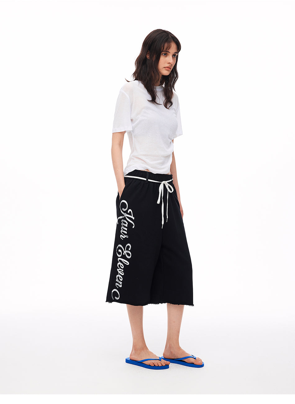 MADWITCH VINTAGE GRAPHIC RAW EDGE SWEAT CAPRI PANTS #CK280D