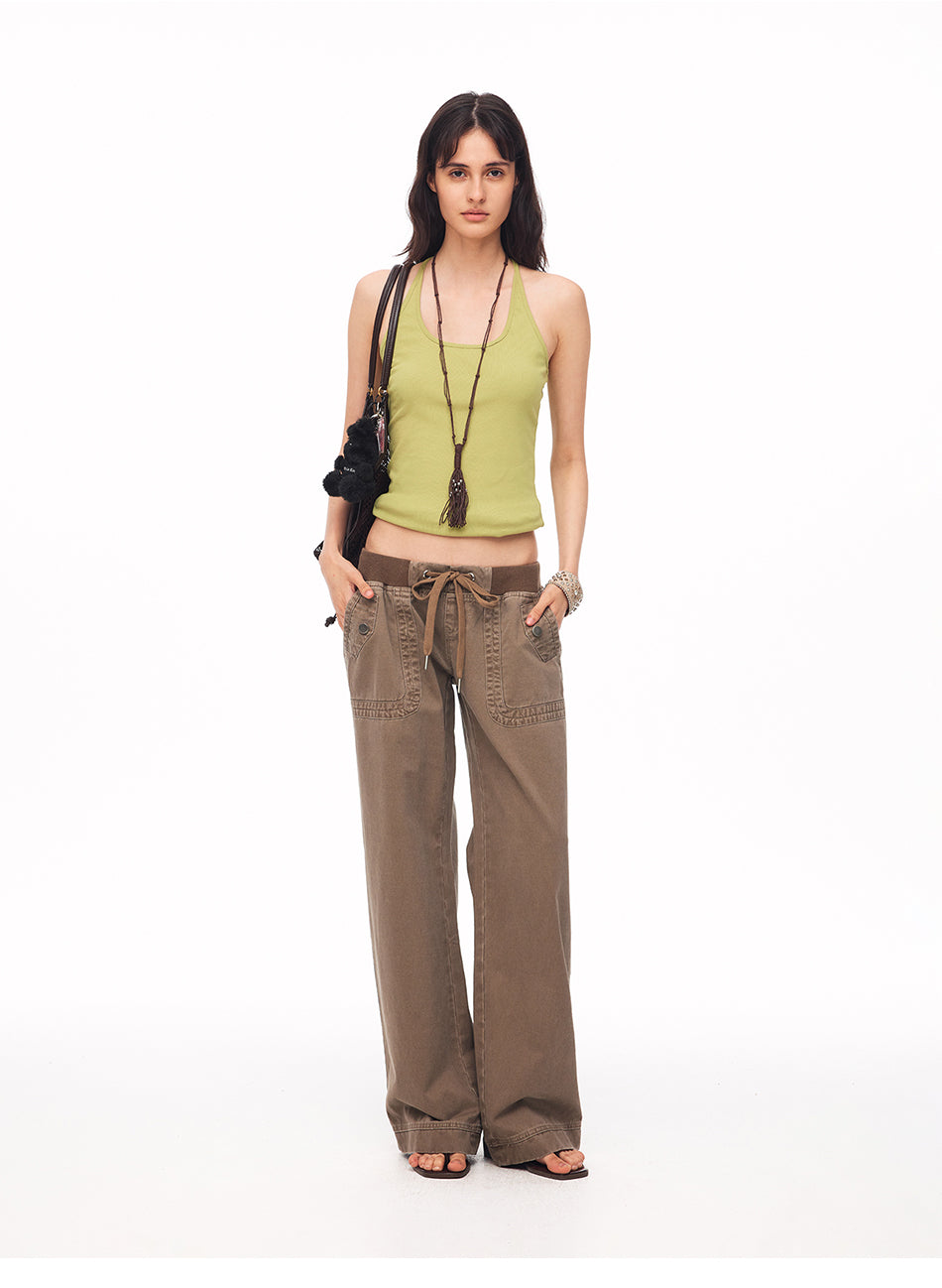 MADWITCH WASHED DISTRESSED DRAWSTRING CARGO PANTS #A635