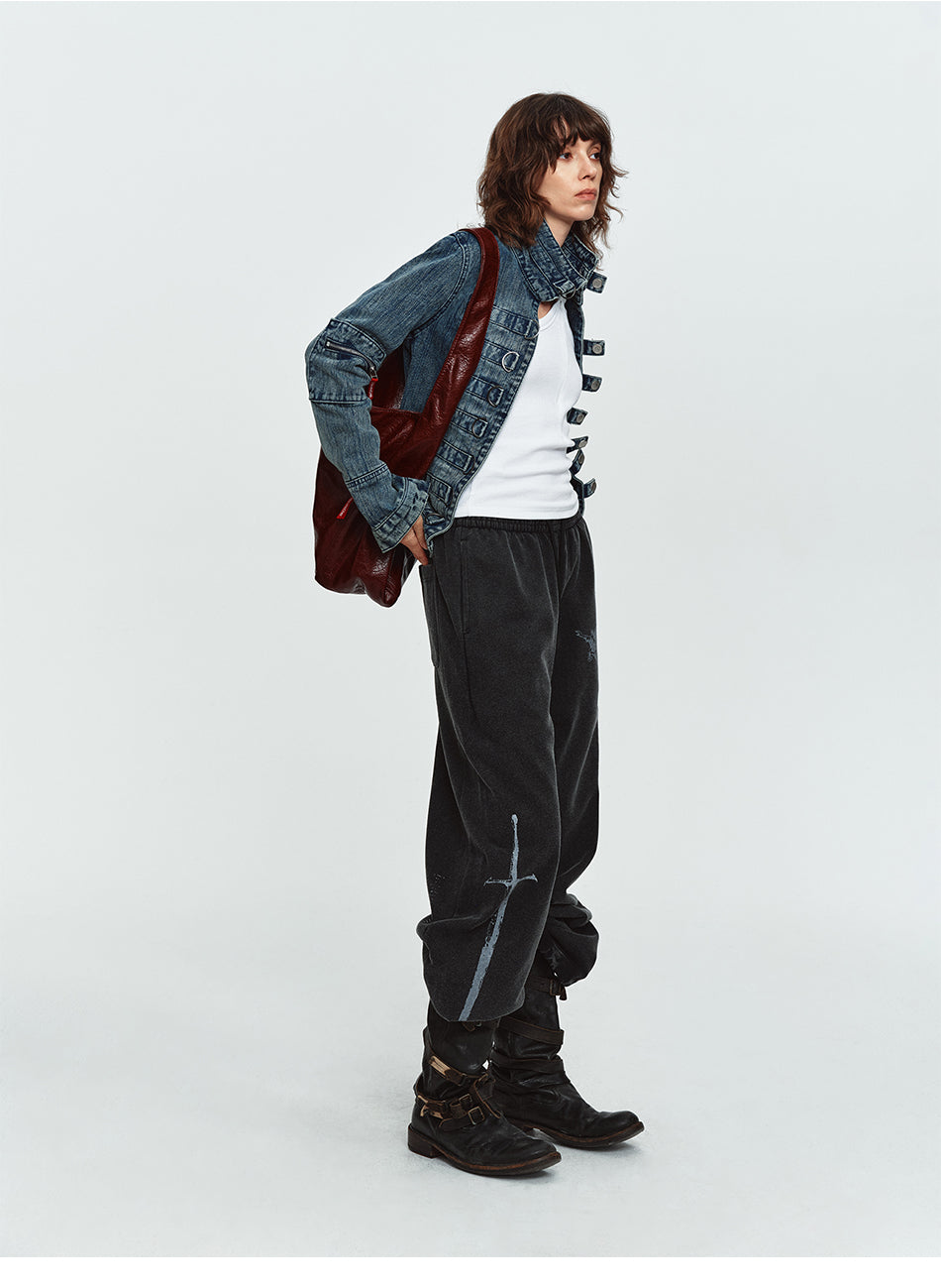 MADWITCH NAPOLEON-BUTTON WASHED CROPPED DENIM JACKET #2026126