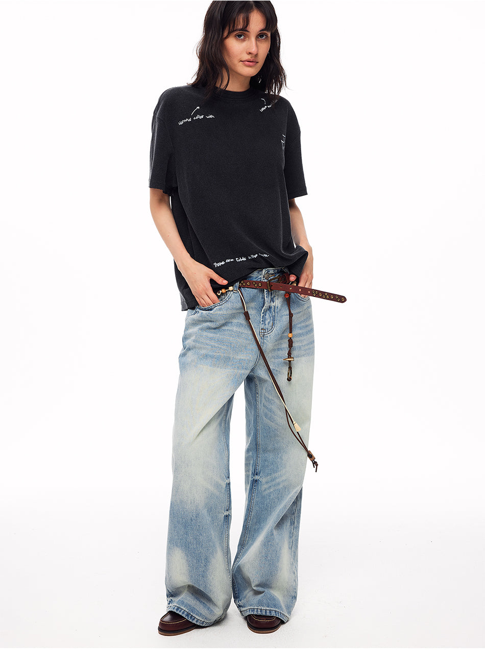 MADWITCH WASHED FLARED WIDE-LEG JEANS #XR9816