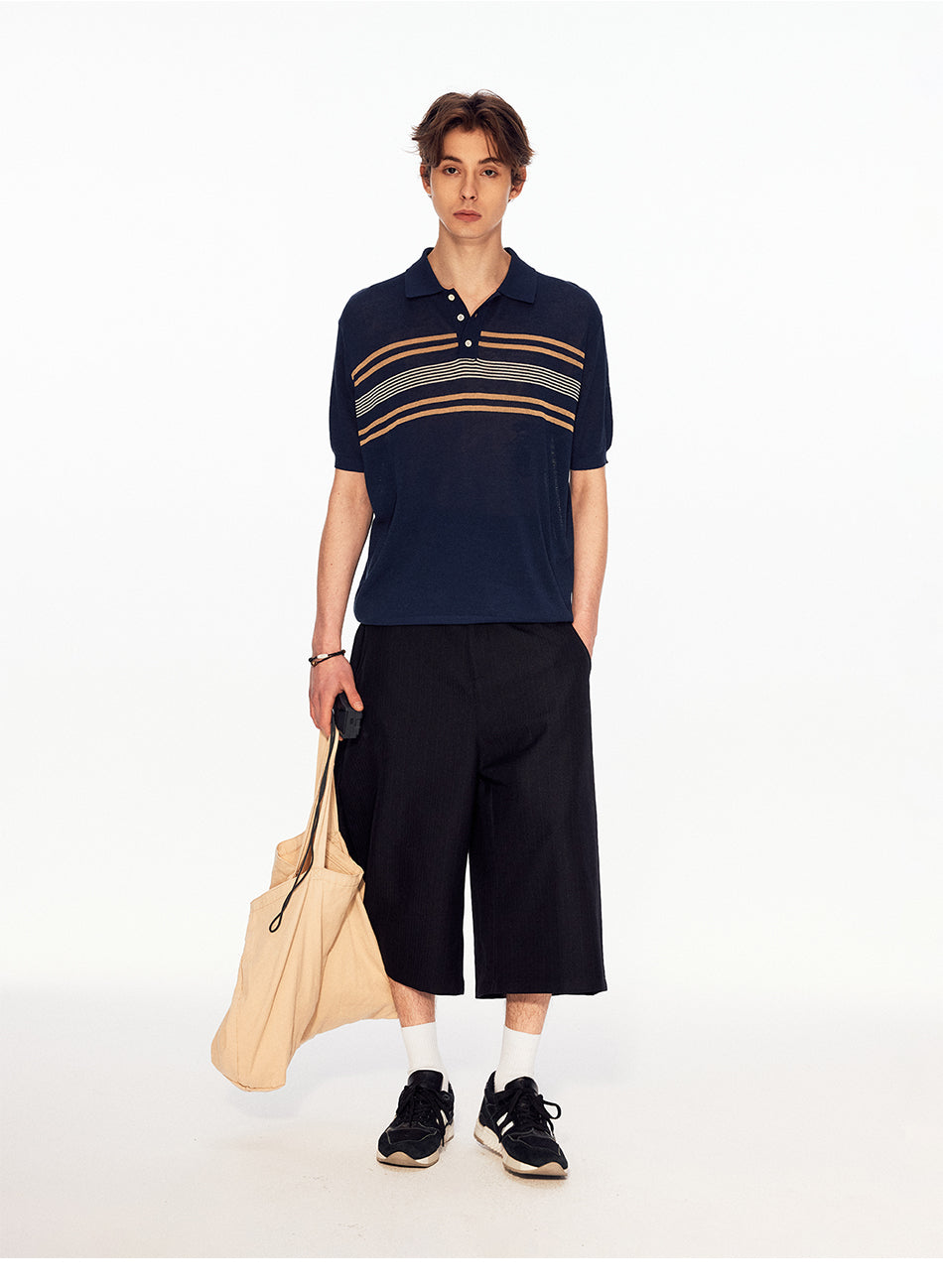 MADWITCH STRIPED KNIT POLO TEE #27496