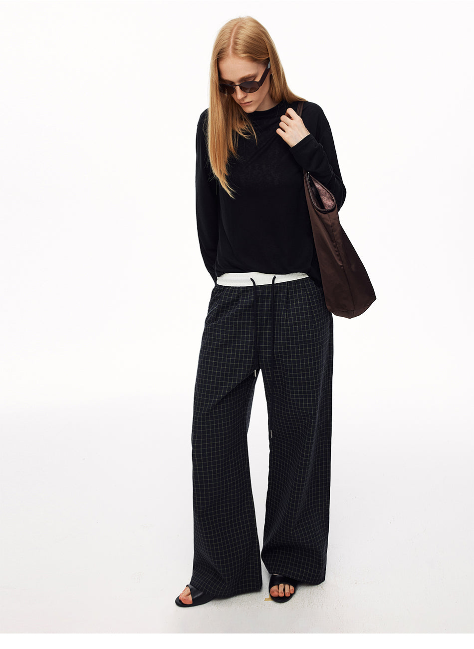 MADWITCH VINTAGE PLAID DRAWSTRING WIDE-LEG PANTS #CK61051