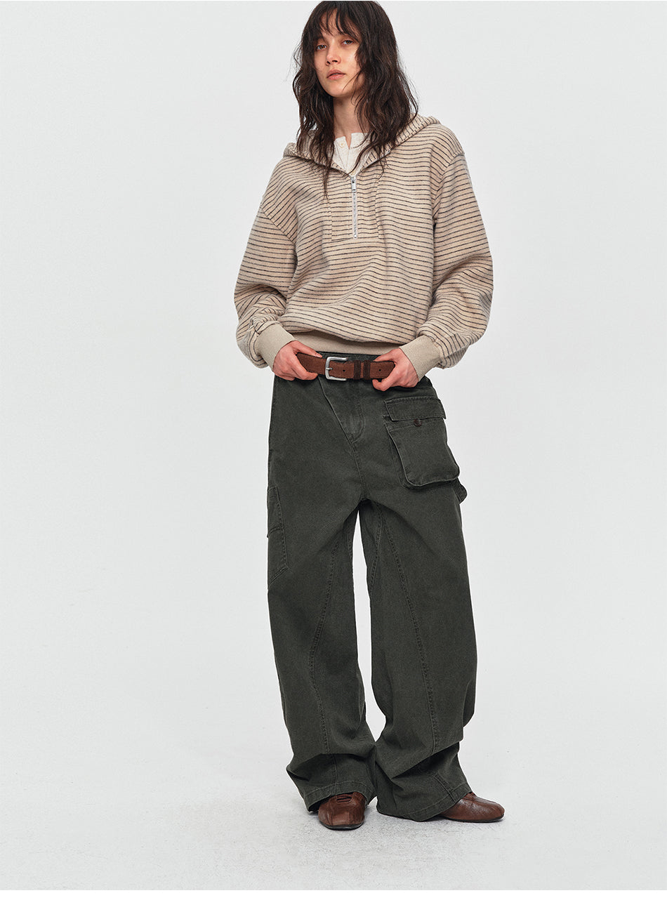 MADWITCH WASHED ASYMMETRIC CARGO TROUSERS #A641