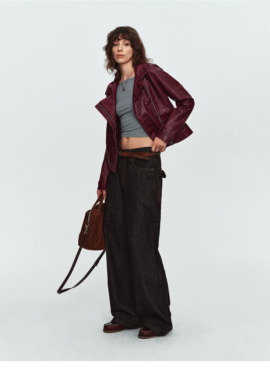 MADWITCH WASHED PU HOODED JACKET #L2026579