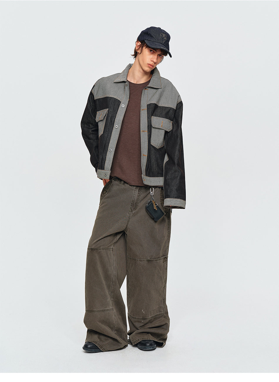 MADWITCH CONTRAST-COLLAR DUAL-POCKET CROPPED DENIM JACKET #2606WT3023