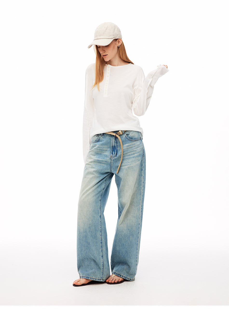 MADWITCH ASYMMETRIC PLACKET LYOCELL LINEN TEE #TC157