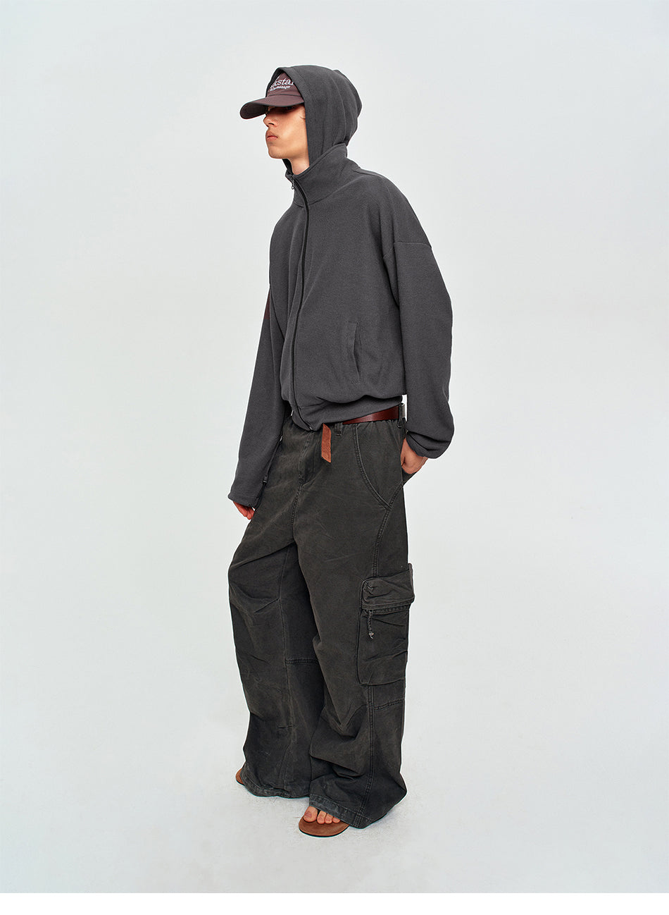 MADWITCH WAFFLE-KNIT CROPPED ZIP HOODIE #2605WT5091