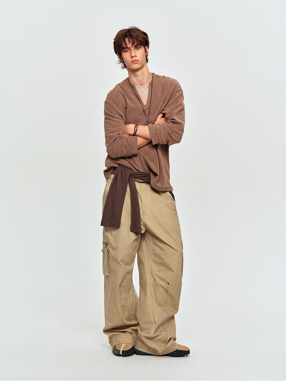 MADWITCH LAYERED HALF-ZIP V-NECK SWEATER #991502