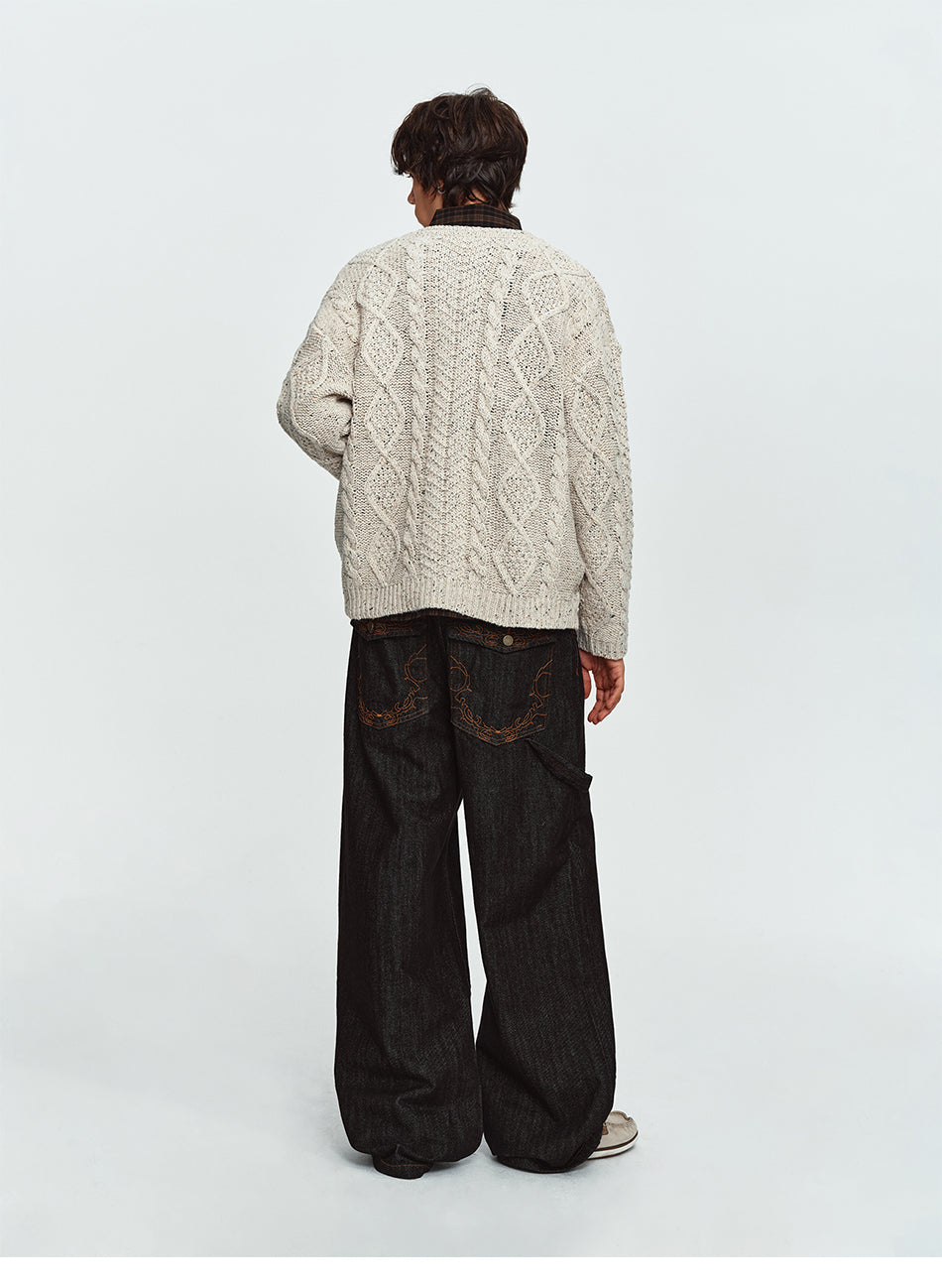 MADWITCH CABLE-KNIT HORN-BUTTON RELAXED SWEATER #9935
