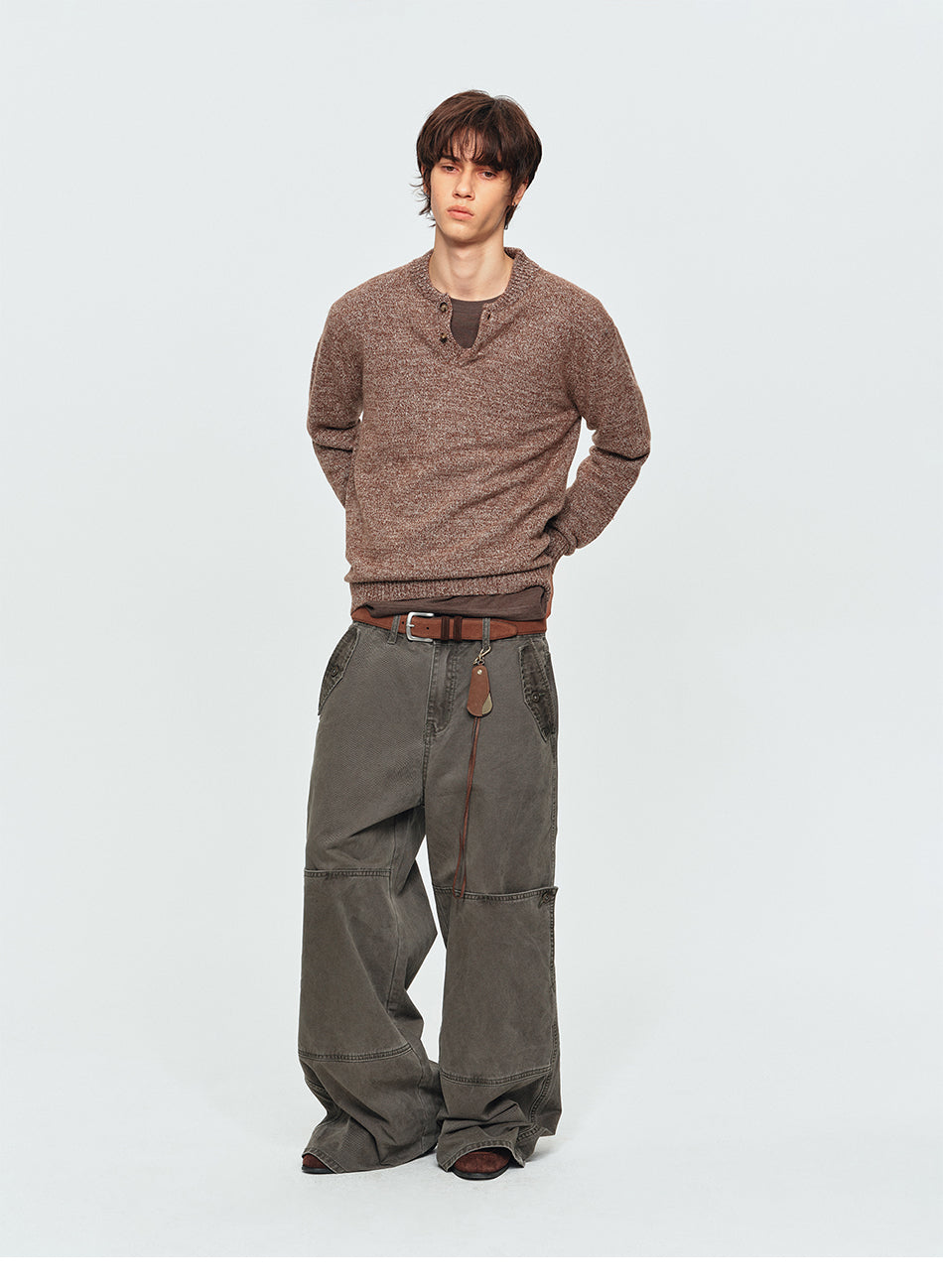 MADWITCH MARLED WOOL-BLEND HENLEY SWEATER #11817