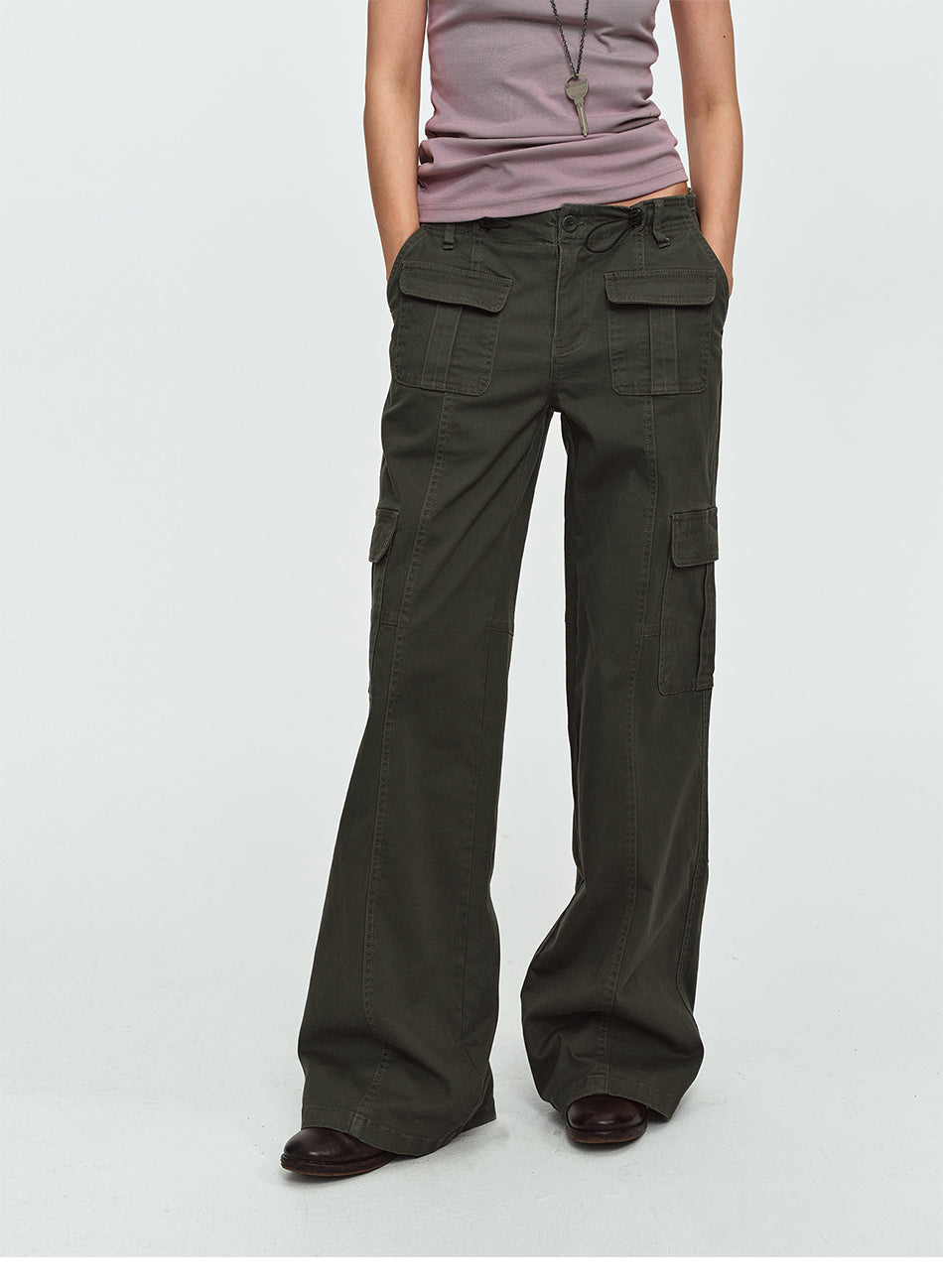 MADWITCH MULTI-POCKET DRAWSTRING WIDE-LEG CARGO PANTS #AN9528