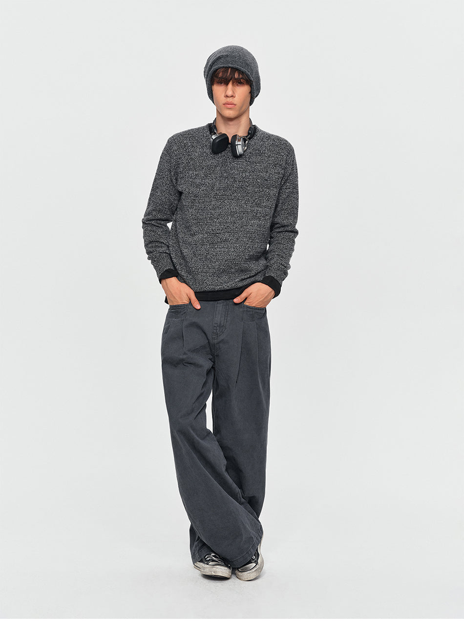 MADWITCH TEXTURED MARLED WOOL-BLEND HENLEY SWEATER #11826