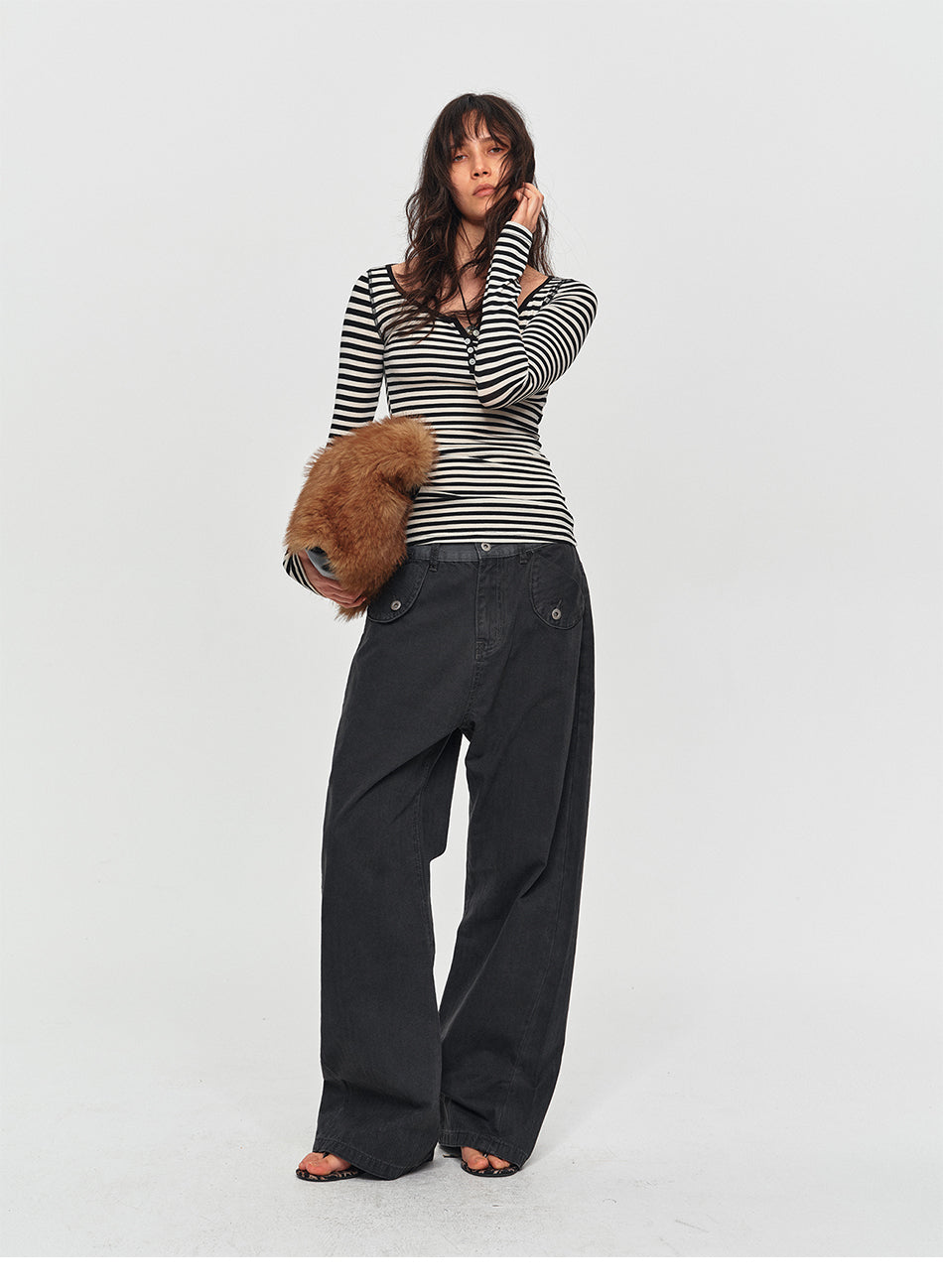 MADWITCH STRIPED LYOCELL HENLEY TEE #L2026530
