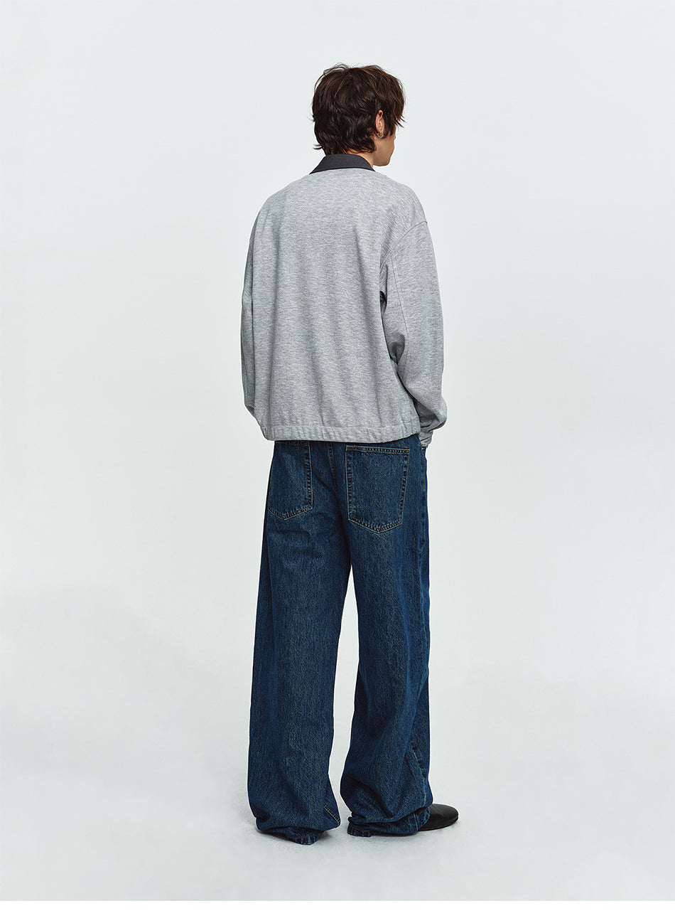 MADWITCH CONTRAST-COLLAR BUTTON-PLACKET CINCHED SWEATSHIRT #991399