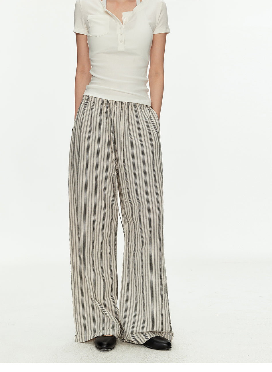 MADWITCH LINEN STRIPE WIDE PANTS #CK61018