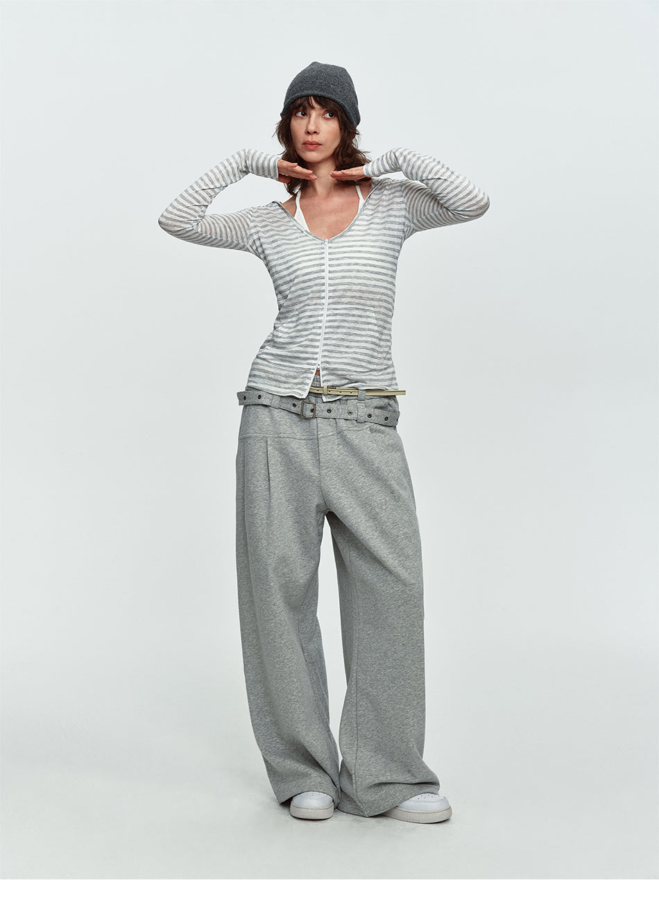 MADWITCH EYELET-BELTED WIDE-LEG RELAXED SWEATPANTS #CK61113