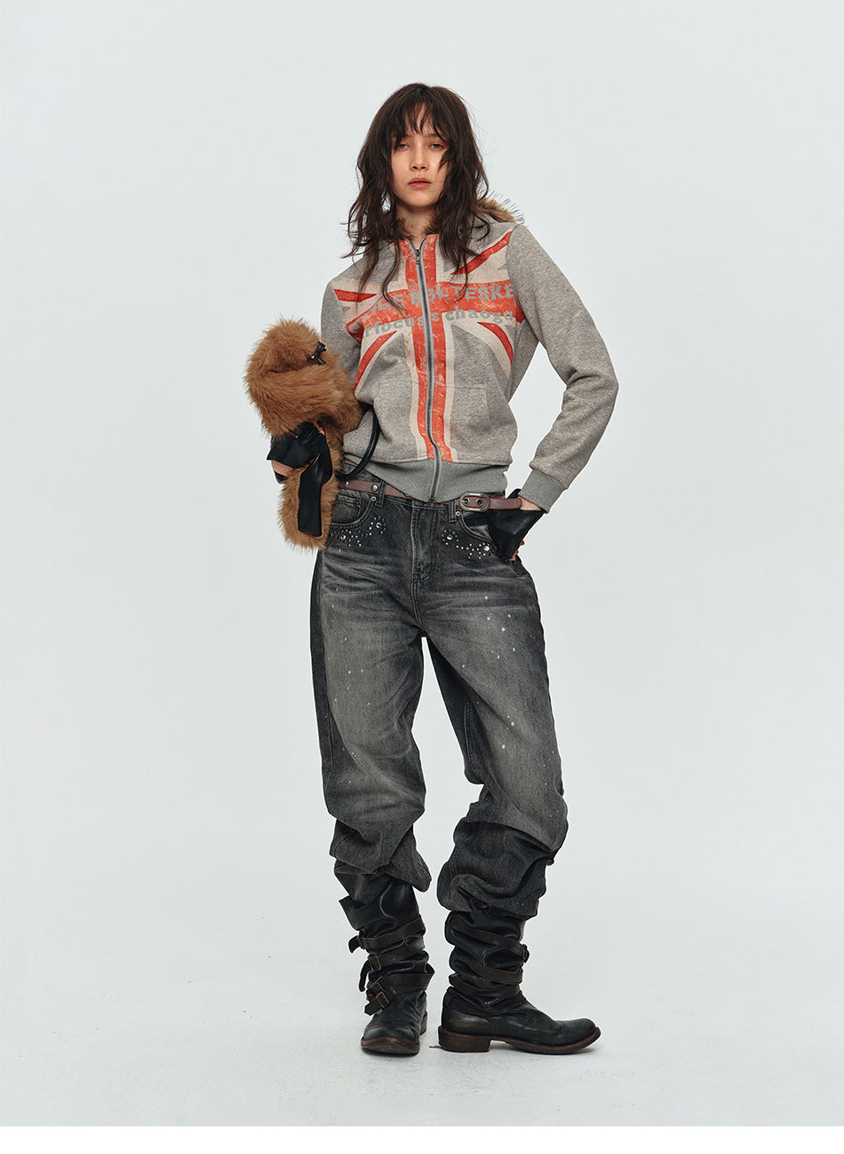 MADWITCH UNION JACK FUR-COLLAR HOODIE #2026553