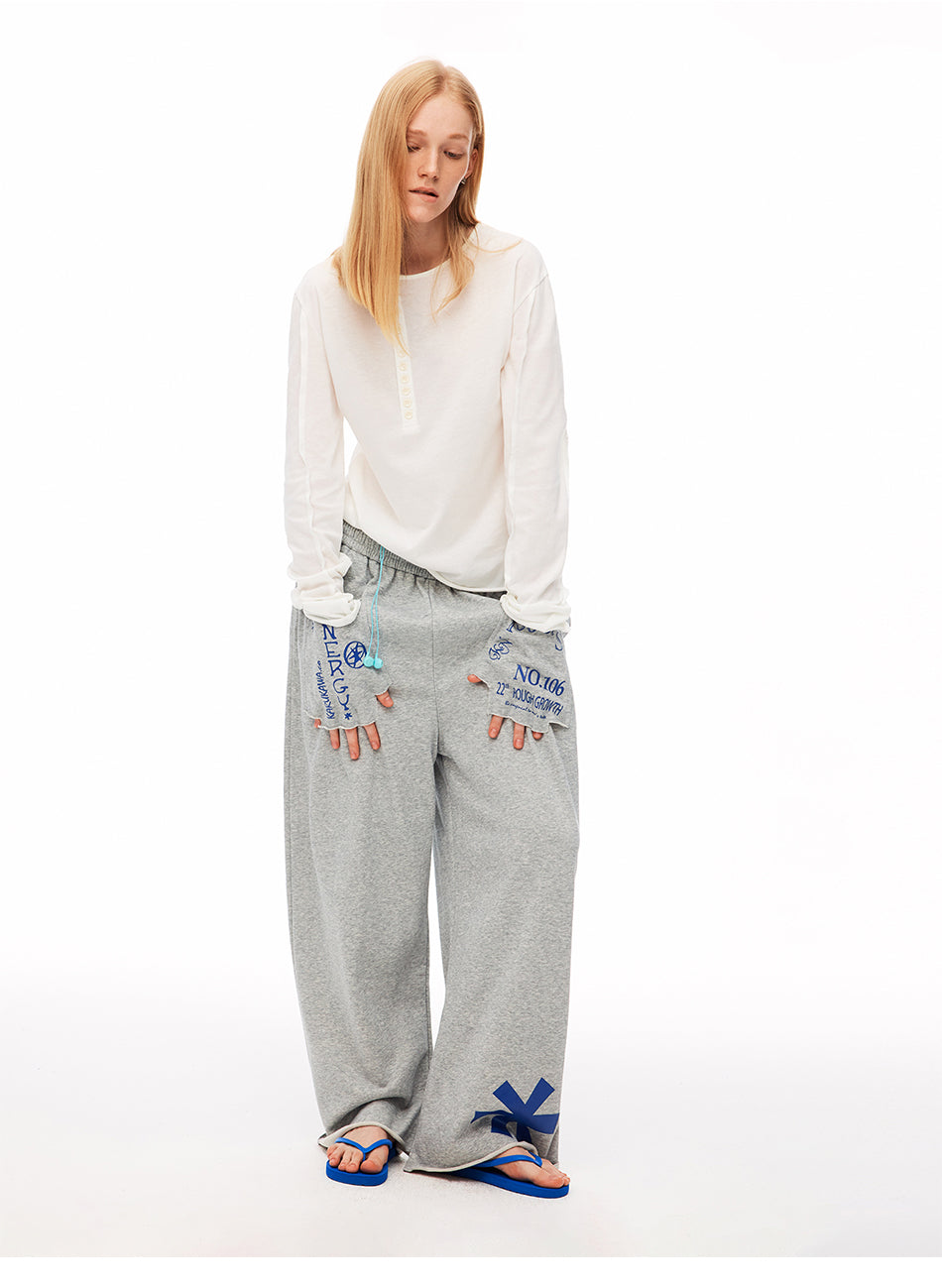 MADWITCH VINTAGE GRAPHIC DISTRESSED WIDE-LEG SWEATPANTS #CK61086