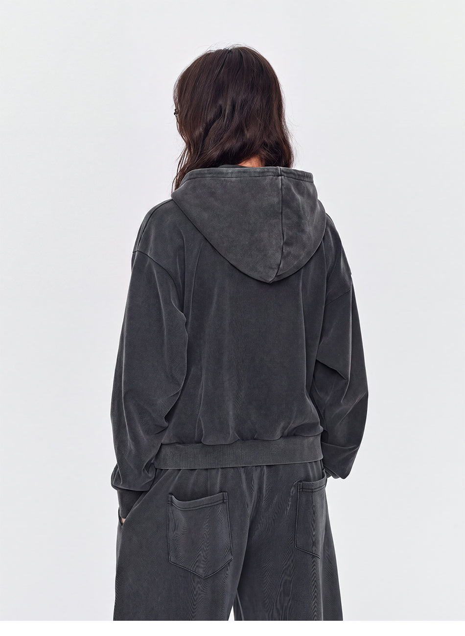 MADWITCH CRACKED-PRINT WASHED ZIP HOODIE #CW1375N