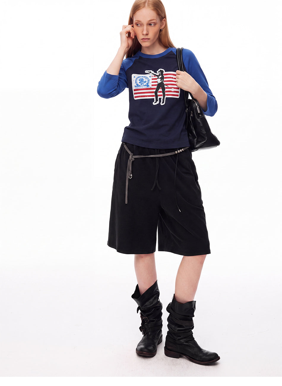 MADWITCH VINTAGE GRAPHIC RAGLAN 3/4-SLEEVE CROPPED T-SHIRT #MS8958