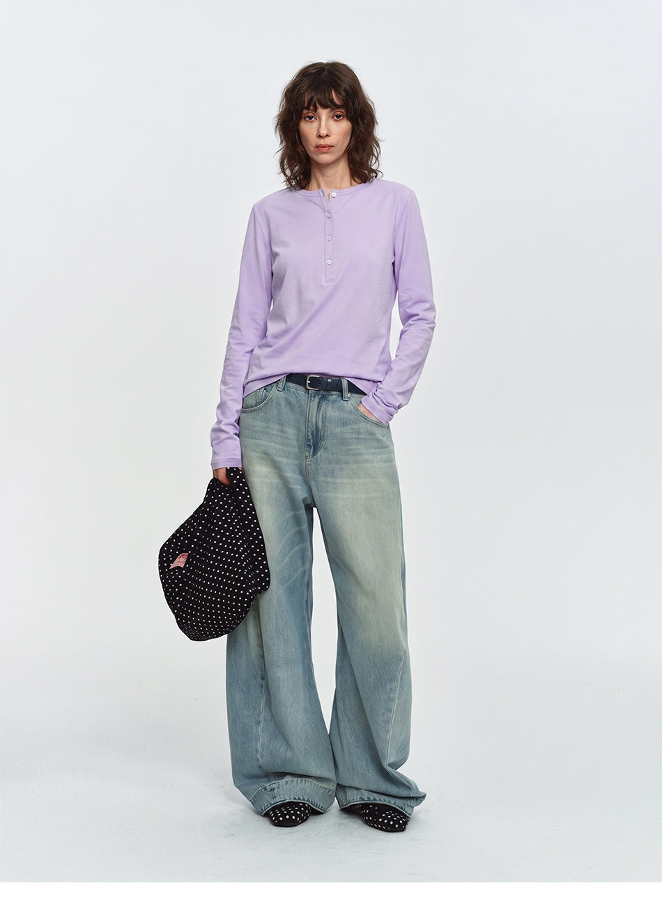 MADWITCH LIGHTWEIGHT LYOCELL-BLEND HENLEY SHIRT #TC155N