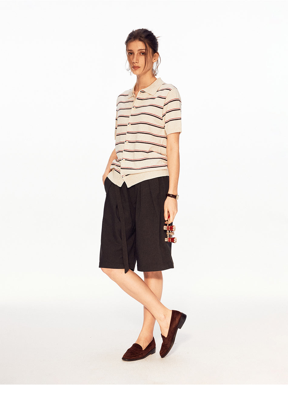 MADWITCH STRIPED LINEN POLO TEE #68693