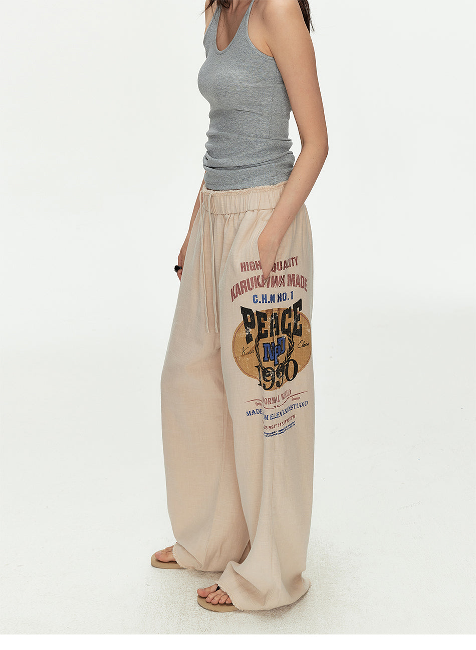 MADWITCH PRINTED LINEN DRAWSTRING PANTS #CK61035
