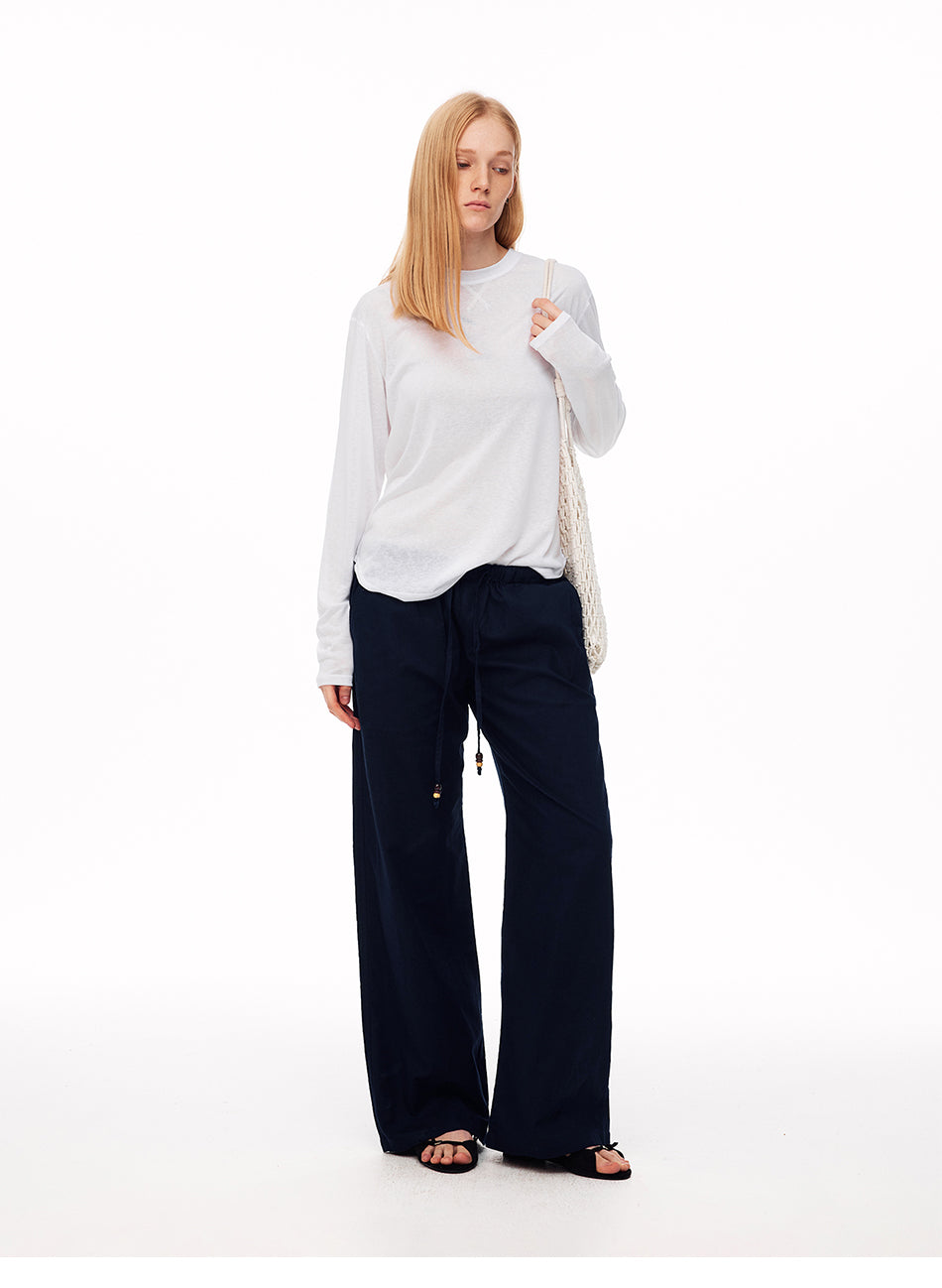 MADWITCH SLOUCHY LINEN-BLEND DRAWSTRING WIDE-LEG PANTS #CN61060