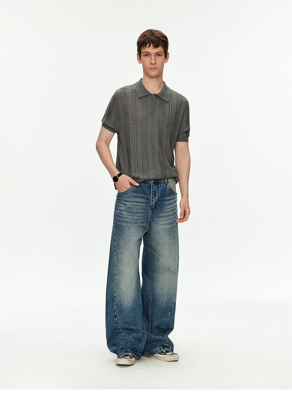 MADWITCH LYOCELL TEXTURED KNIT POLO SHIRT #AW26821