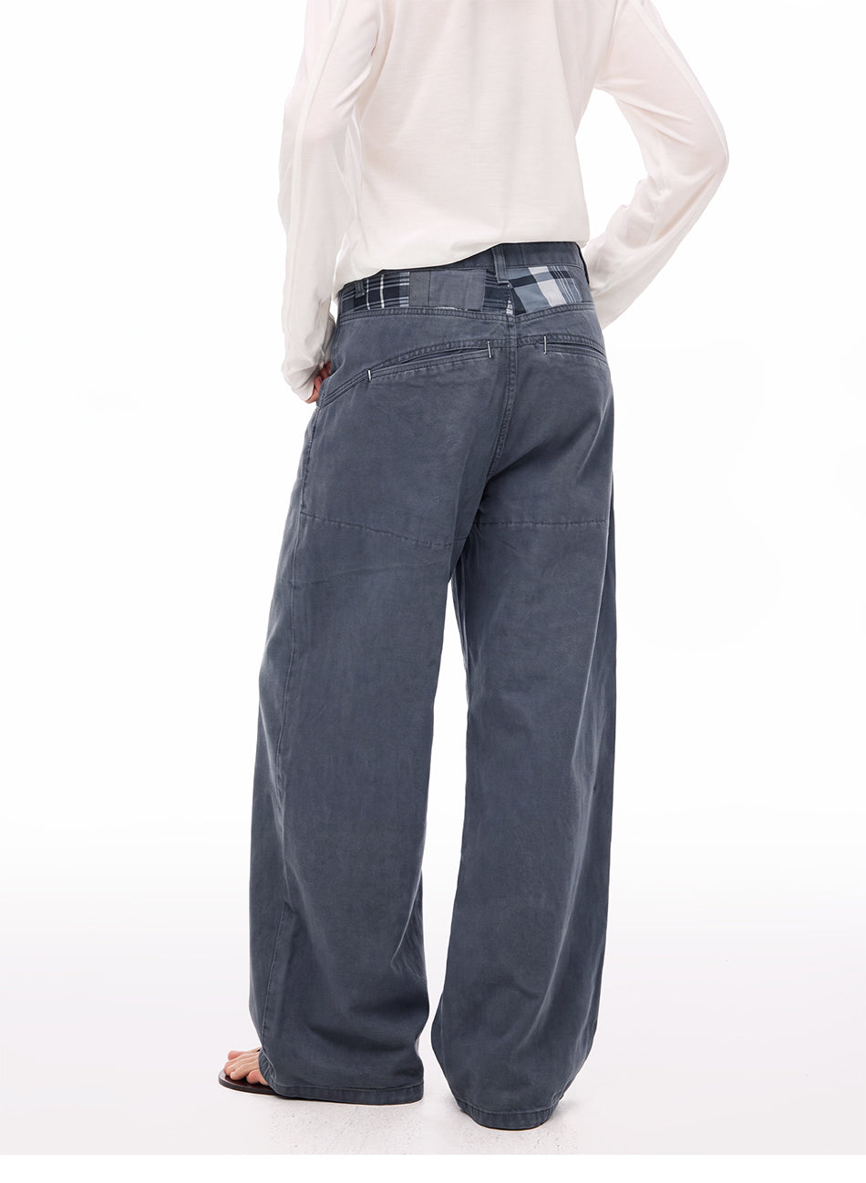 MADWITCH PLAID-PANEL SEAMED WIDE-LEG TROUSERS #2605KZ3012