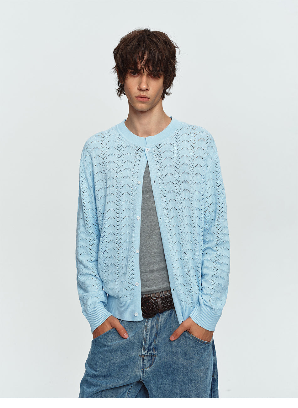 MADWITCH OPEN-KNIT JACQUARD RELAXED CARDIGAN SWEATER #MY527
