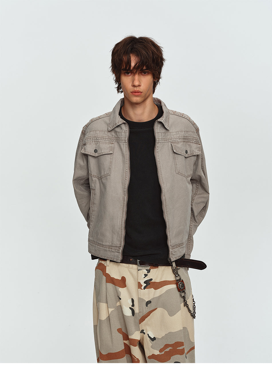 MADWITCH WASHED DISTRESSED COLLARED CROPPED DENIM JACKET #DY3016