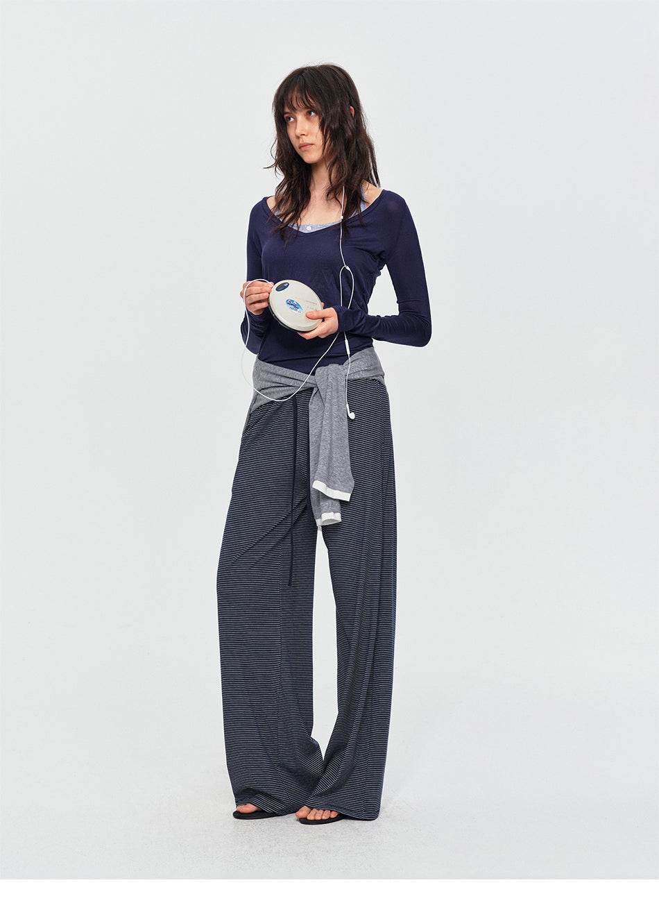 MADWITCH STRIPED LYOCELL WIDE-LEG TROUSERS #CN61103