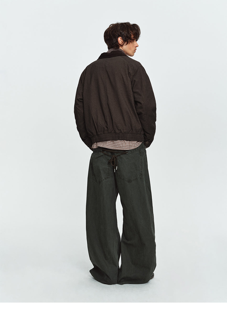 MADWITCH CONTRAST-COLLAR TWO-WAY-ZIP HARRINGTON JACKET #2606WT6067