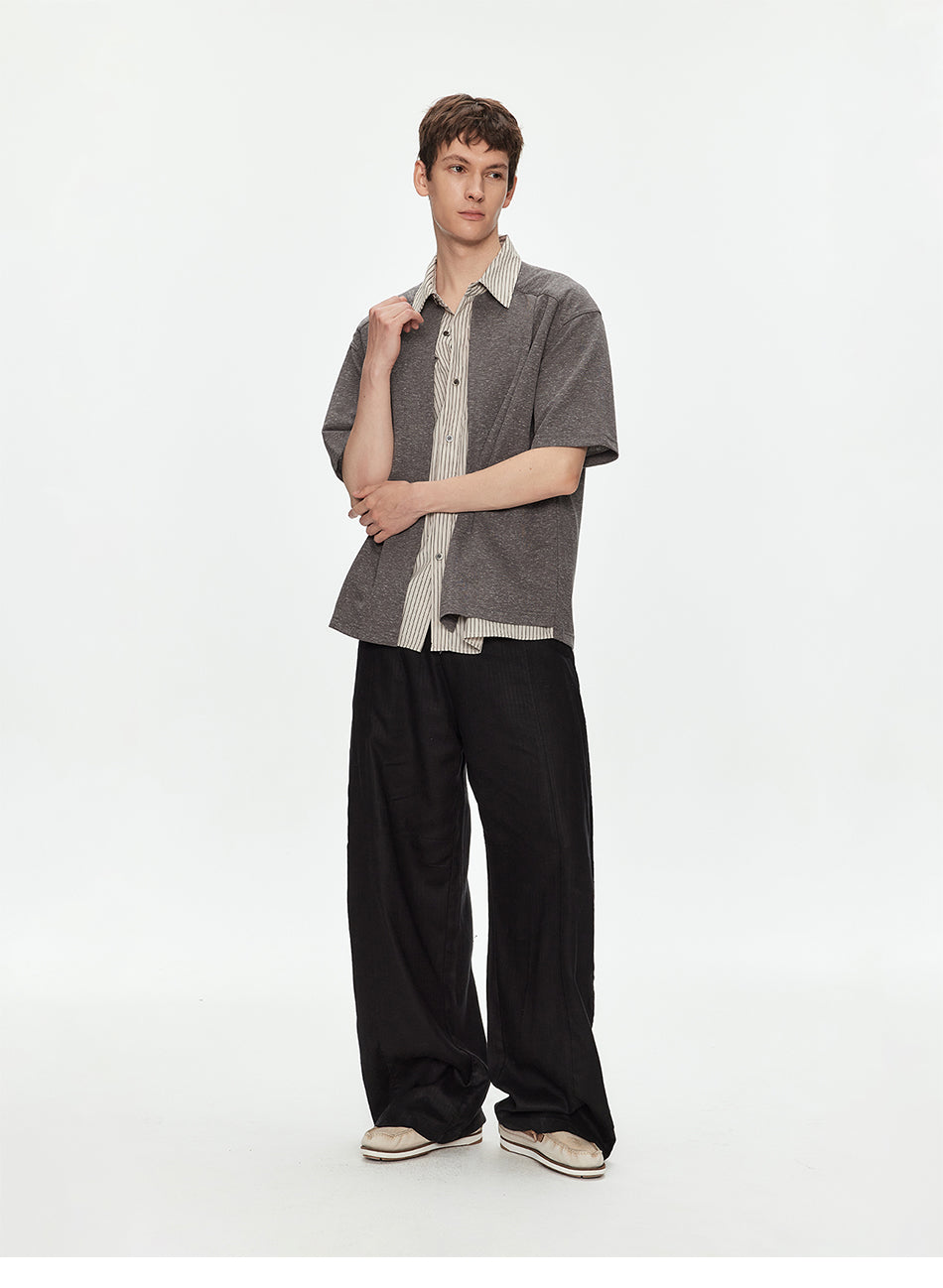 MADWITCH LINEN BLEND SHIRT COLLAR TEE #880925