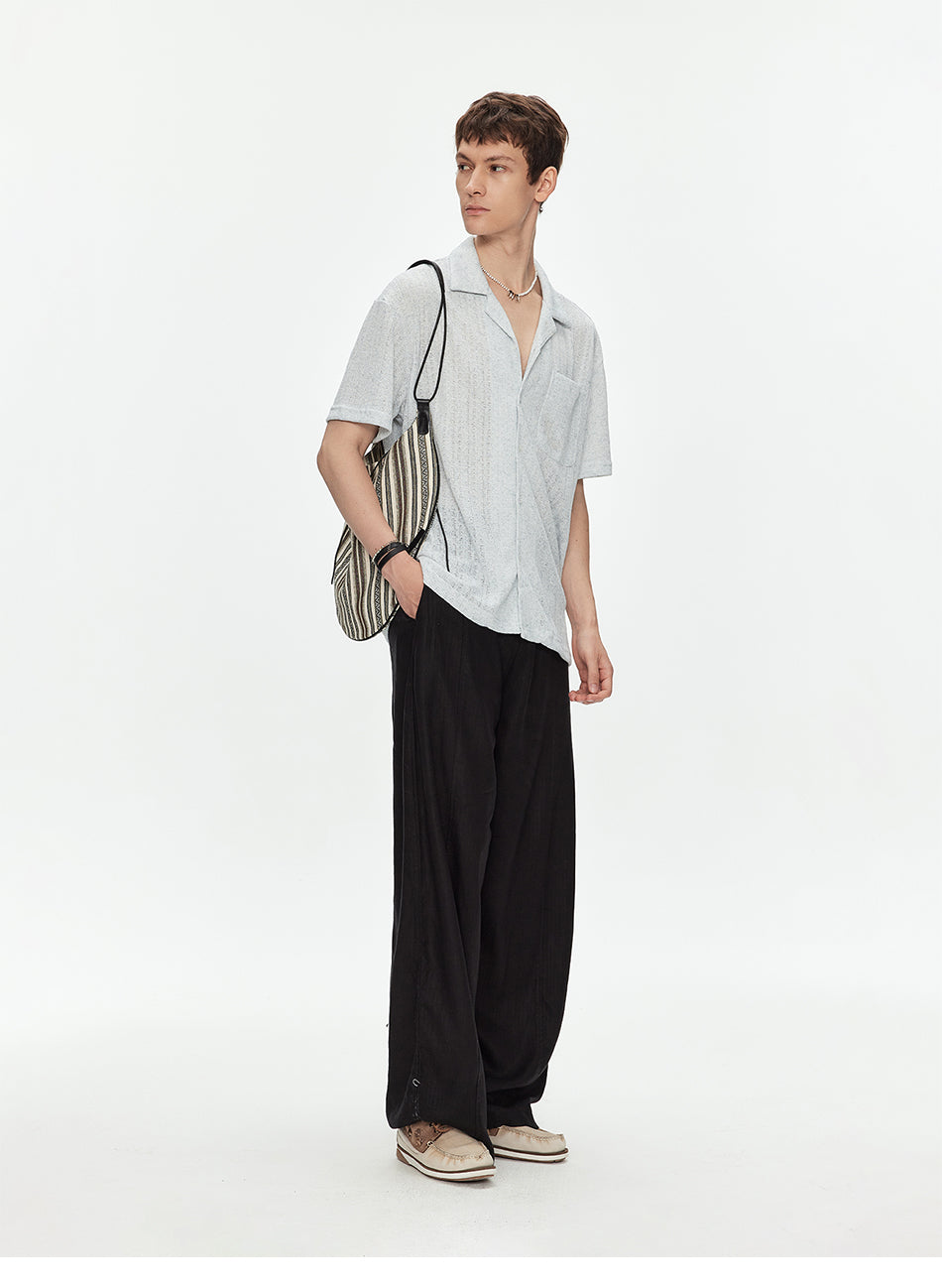 MADWITCH LINEN TEXTURE CUBA COLLAR SHIRT #C2651C26