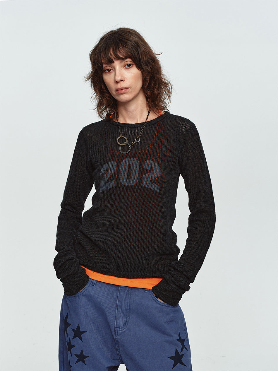 MADWITCH MESH GRAPHIC CROPPED SWEATER #MYC032