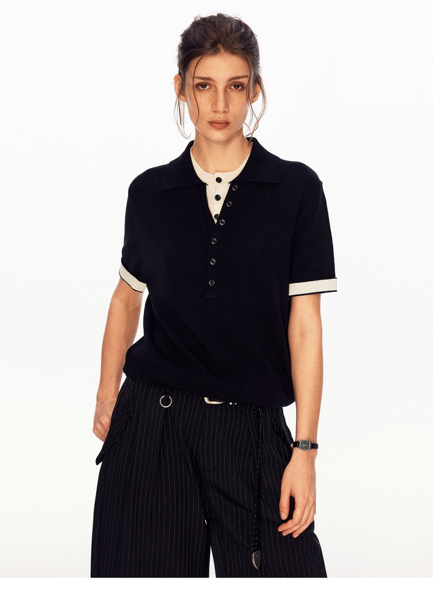 MADWITCH FAUX LAYER LINEN POLO TEE UTU066 - MadWitch Store